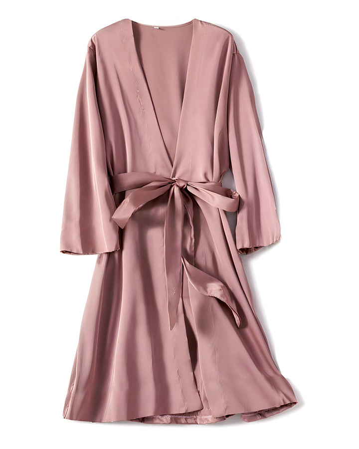 Kimono rose en soie avec ceinture nouée. Vêtements de nuit élégants. Kimonos de haute qualité disponibles.