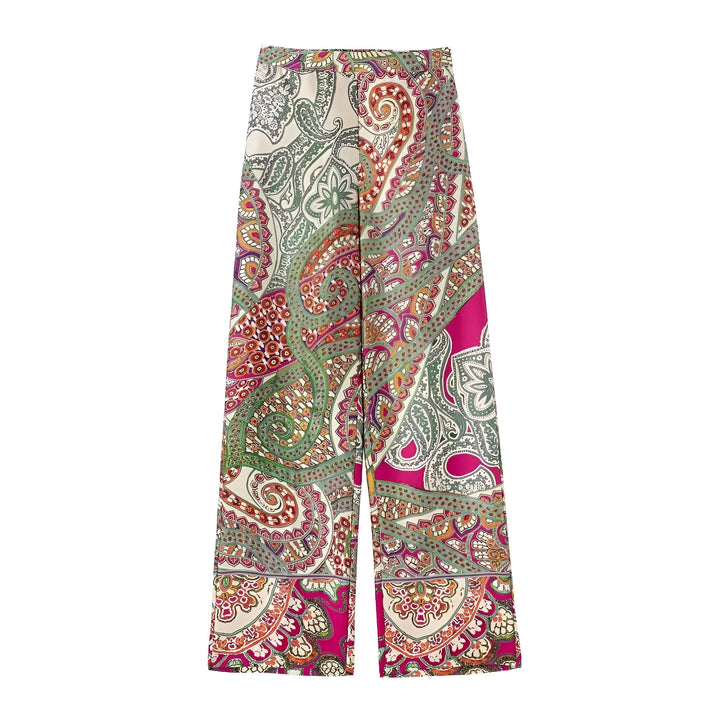 Pantalon palazzo à motifs cachemire colorés. Vêtement inspiré du style kimono, idéal pour un look bohème chic.