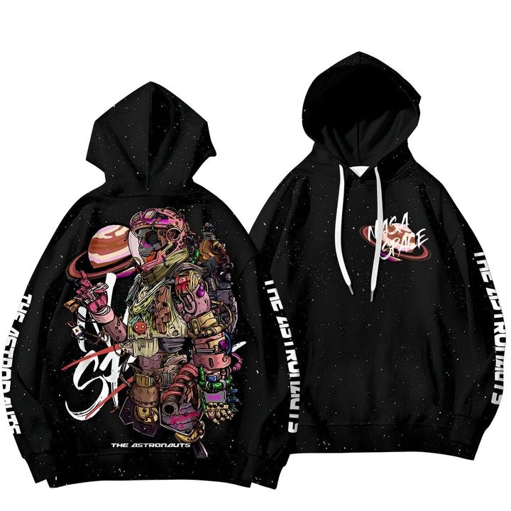 Sweat à capuche noir avec motif astronaute et inscription "The Astronauts". Vêtements kimono tendance.