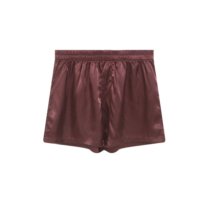 Short ample en satin marron, parfait pour compléter un kimono. Élégance et confort réunis. Découvrez nos collections de kimonos.