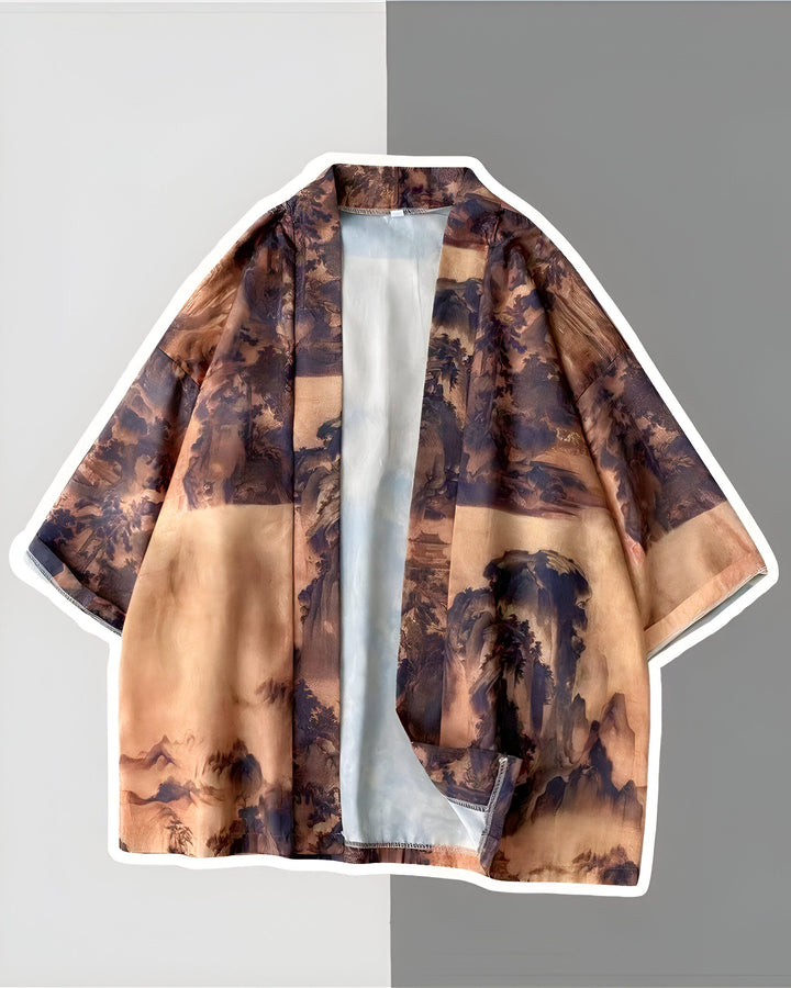 Kimono imprimé paysage traditionnel asiatique. Vêtements japonais authentiques pour hommes et femmes. Découvrez notre collection de kimonos originaux.
