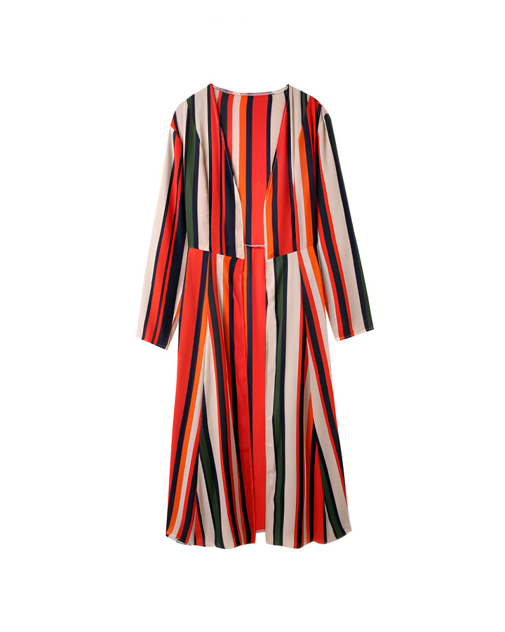 Kimono rayé multicolore à manches longues. Collection de kimonos tendance pour femmes.