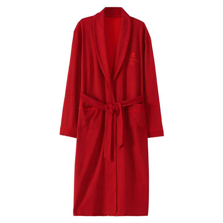 Kimono long rouge avec ceinture. Peignoir japonais rouge élégant. Achetez votre kimono chez nous.