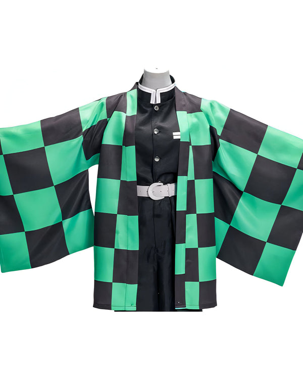 Kimono à carreaux vert et noir, style japonais traditionnel. Vêtements kimono en vente.