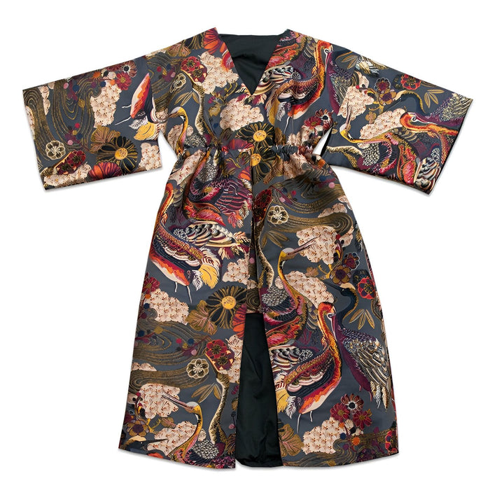 Kimono imprimé grues et fleurs, parfait pour un look élégant et confortable. Vente de kimonos en ligne.