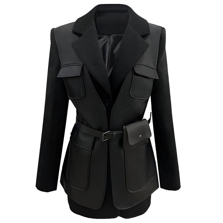 Veste kimono noire élégante avec ceinture et poches, style moderne et fonctionnel. Idéale pour compléter votre look kimono avec une touche contemporaine.