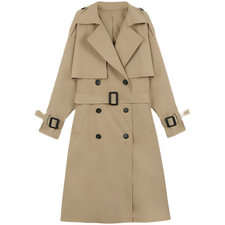 Trench-coat beige élégant avec ceinture et détails kimono. Parfait pour un look sophistiqué. Découvrez notre collection de kimonos.